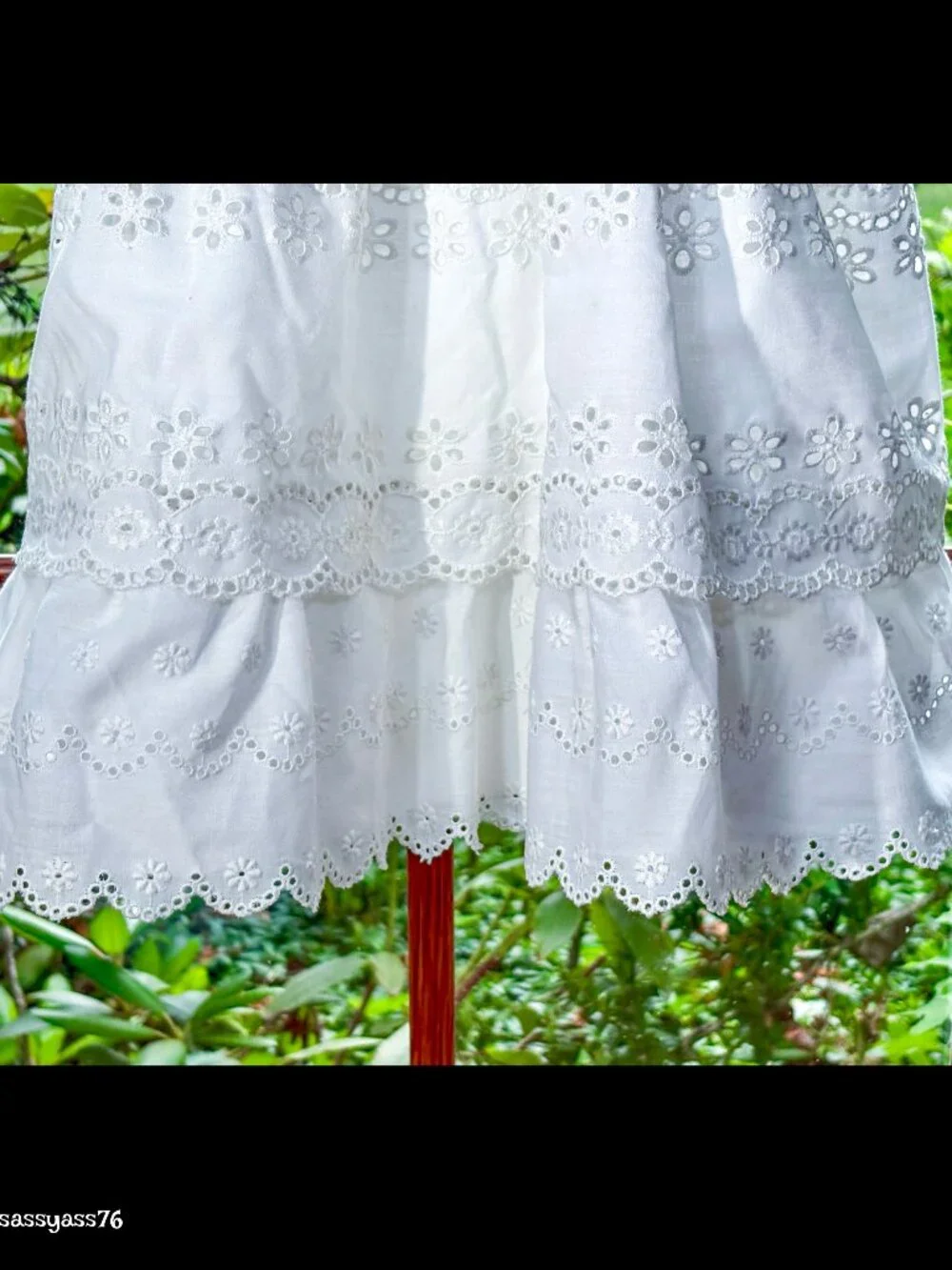 ▪️VTG▪️JONI J▪️70s Size 1T White Smocked Chest Tiered Eyelet Cotton Blend Dress
